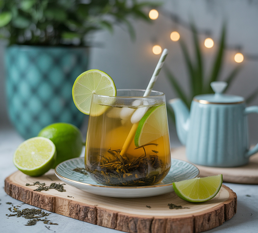 Iced Green Earl Grey – mrożona zielona herbata z limonką i miętą na bazie Green Earl Grey Leo Tea